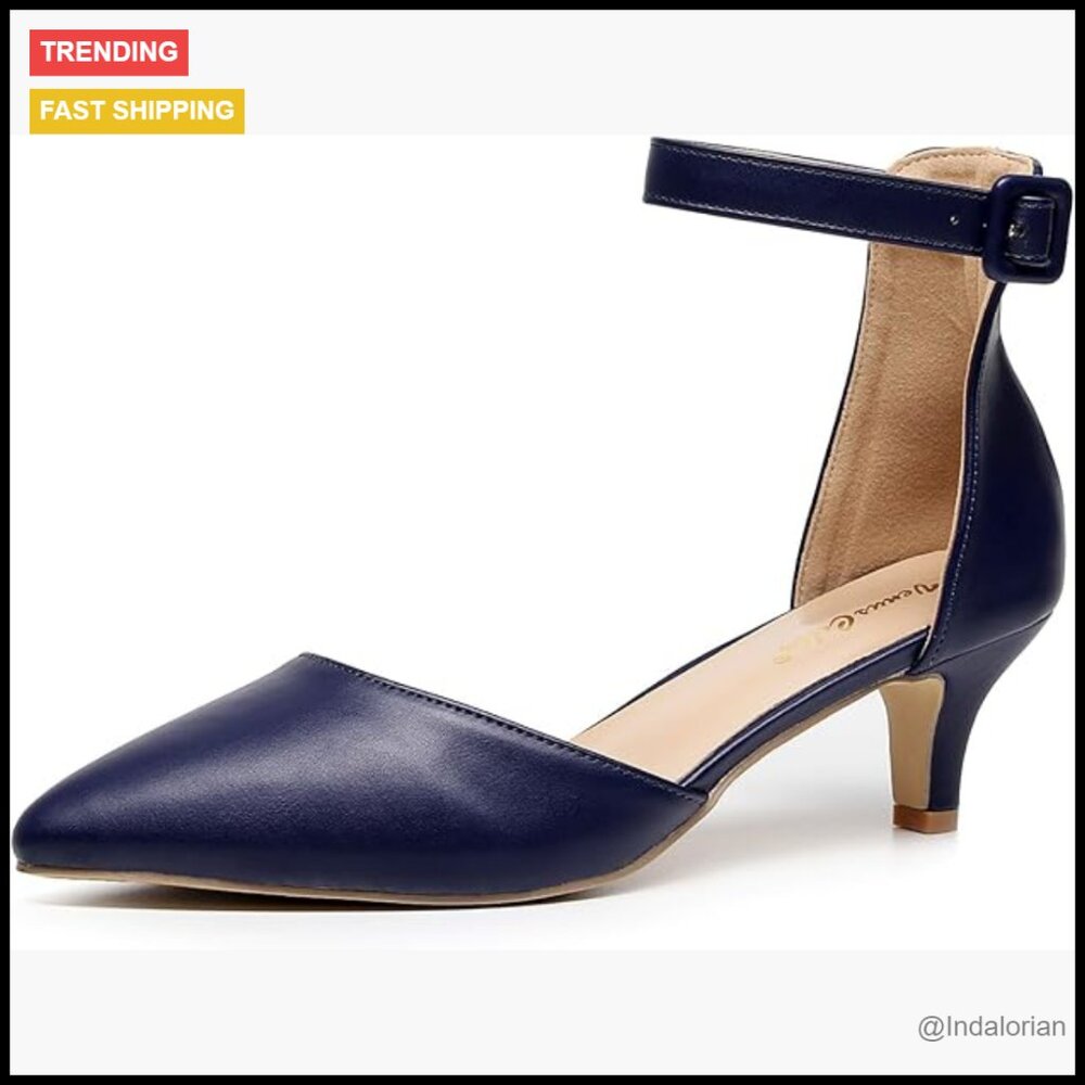 D'Orsay Strap Pump Kitten Heel Shoes with Adjustable Buckle